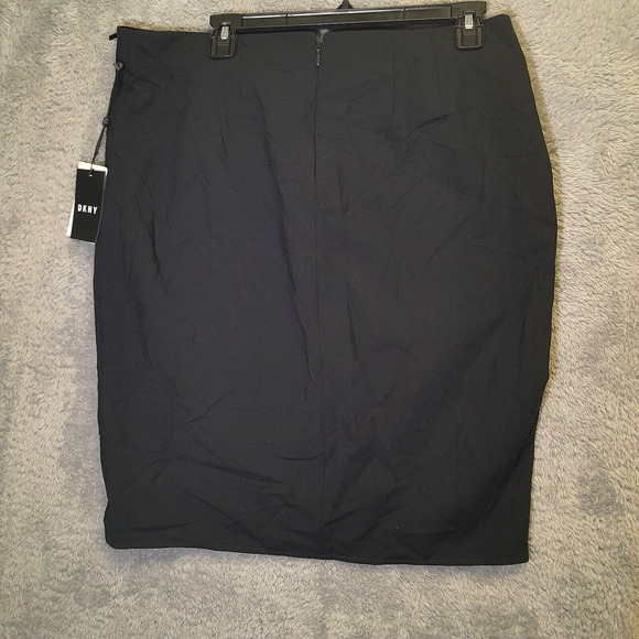 DKNY Womens Ponte Knit Mini Skirt Pencil Navy Blue Faux Wrap Stretch SZ 12 1524 - Picture 3 of 14
